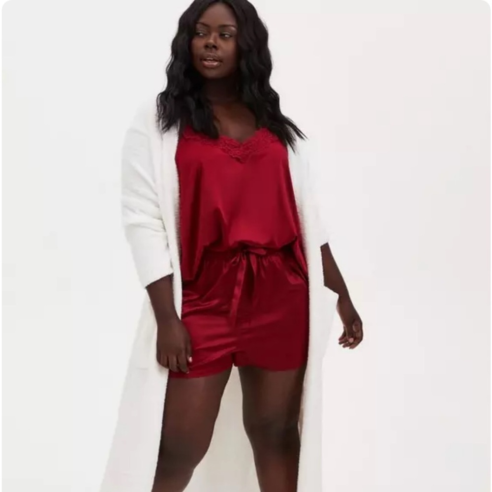 Torrid Dream Satin Lace Trim Sleeveless Sleep Cami & Shorts Set 1